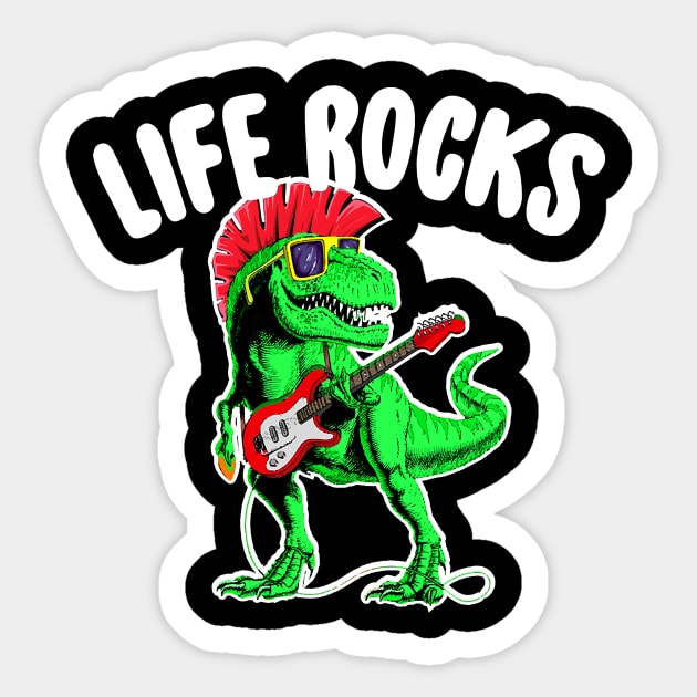 Life Rocks For Dinosaur Rock And Roll Birthday Party Boys Sticker by totemgunpowder